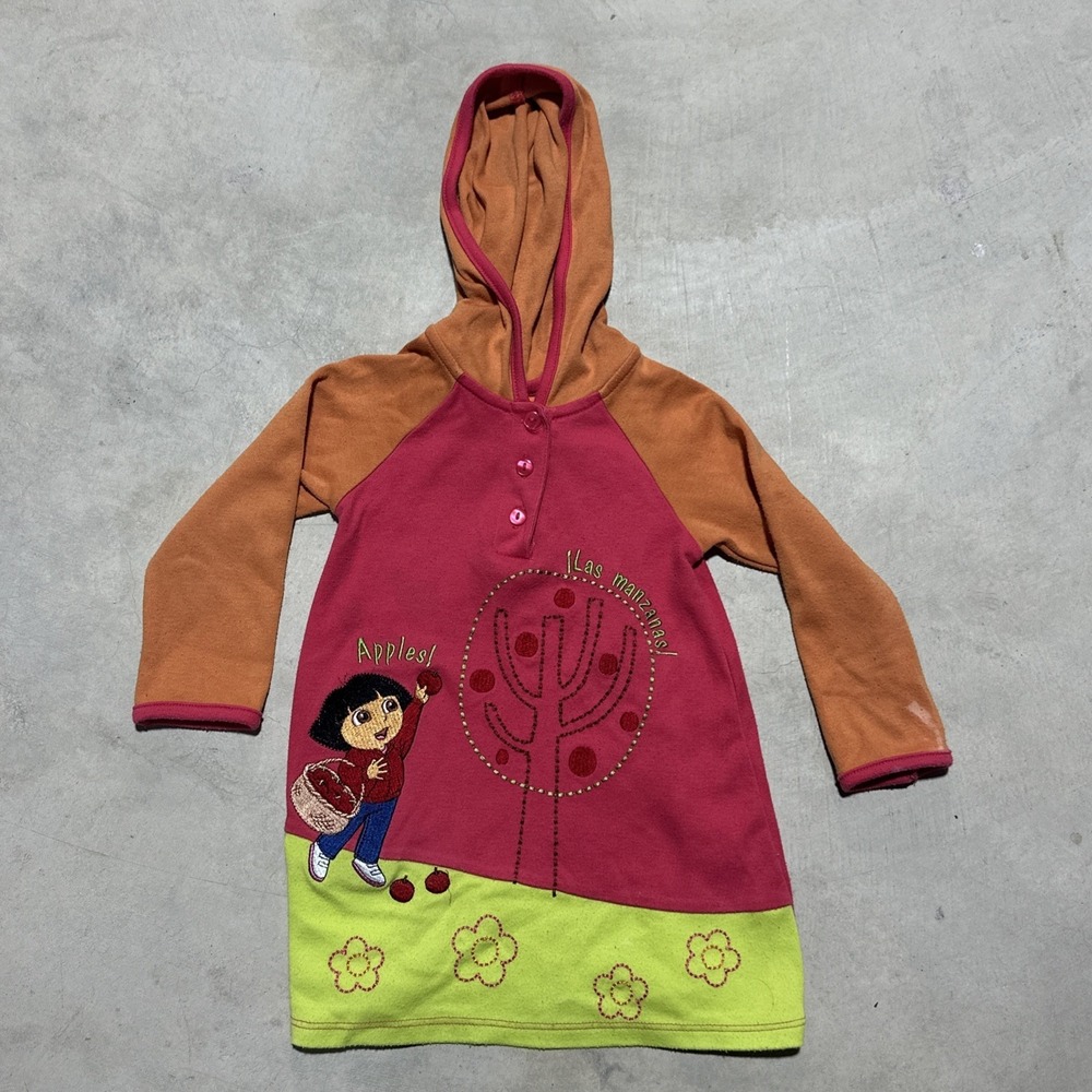Vintage Dora The Explorer Girls Size 2T Pullover Hoodie Apples Y2K 2008 Shirt